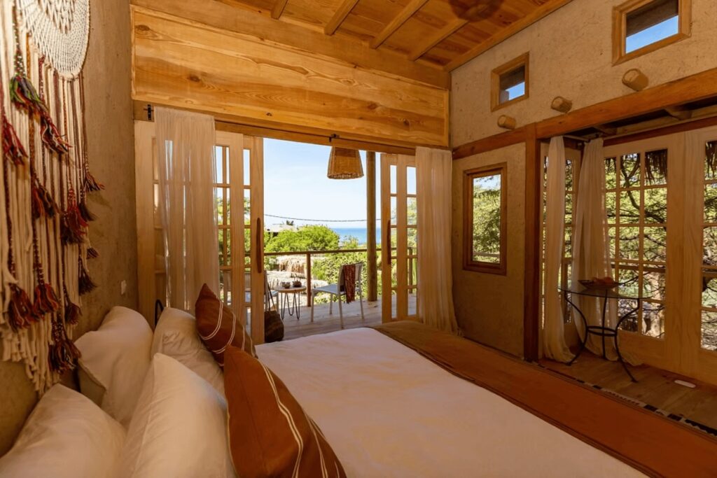 One of the sustainably designed rooms at Amai Luna in Las Pocitas, an eco-friendly hotel in Mancora