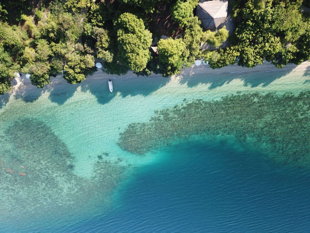 An aerial view of Angel Island Eco Resort in Komodo Islands