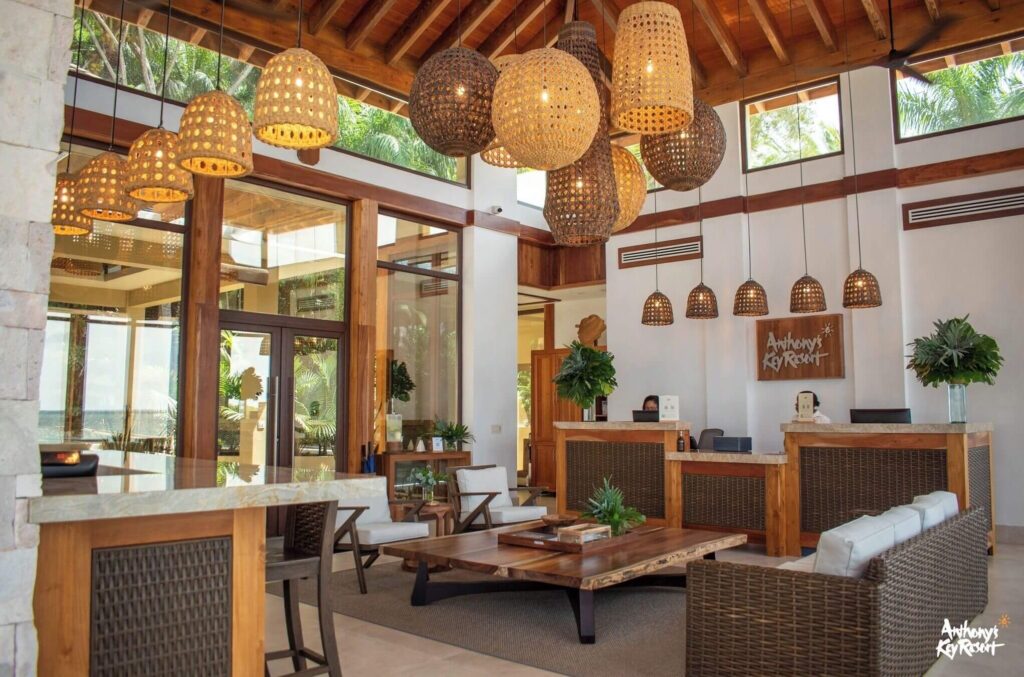 The inviting lobby of Anthony's Key Resort in Roatan