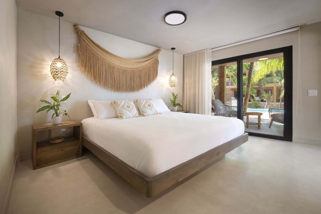 Inside one of the bright and airy suites at Arca in Roatan