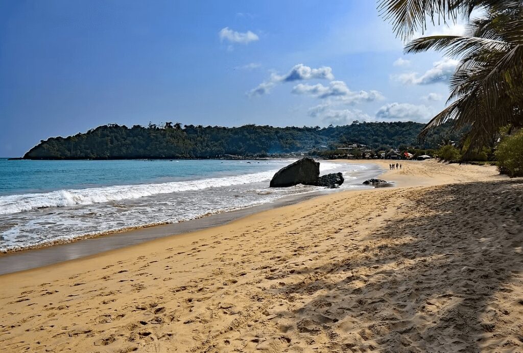 A golden sandy beach near one of the best surf spots in Ghana