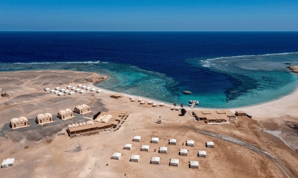 A bird's eye view of the eco-friendly accommodations at Marsa Nakari Village