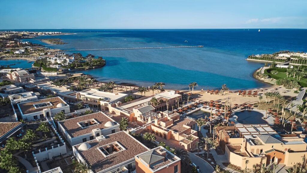 An elevated view of the luxurious accommodations at The Chedi El Gouna, one of the best eco-friendly dive resorts on the Red Sea