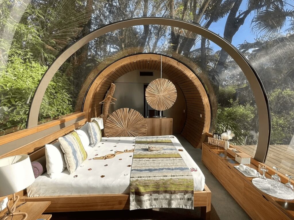 One of the unique accommodations at the eco-friendly Bubble Lodge Bois Cheri 