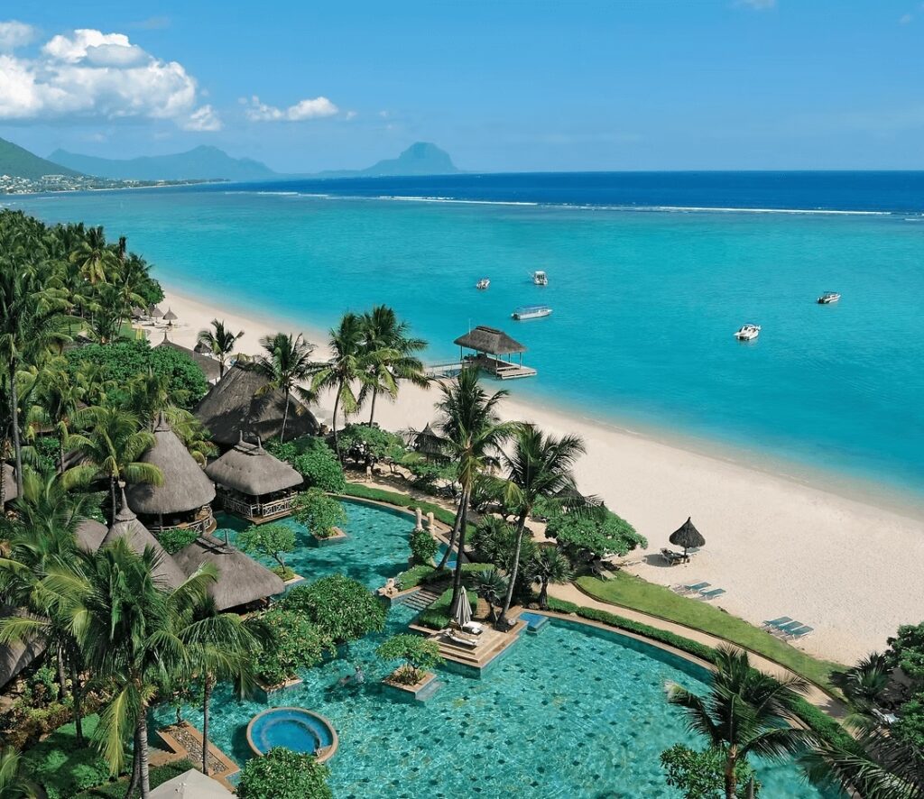 The spectacular beachside setting of La Pirogue, an award-winning eco-resort in Mauritius