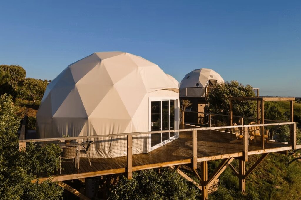 One of the domed tents at Reserva Alecrim EcoSuite & Glamping, an eco-friendly surf camp in Portugal