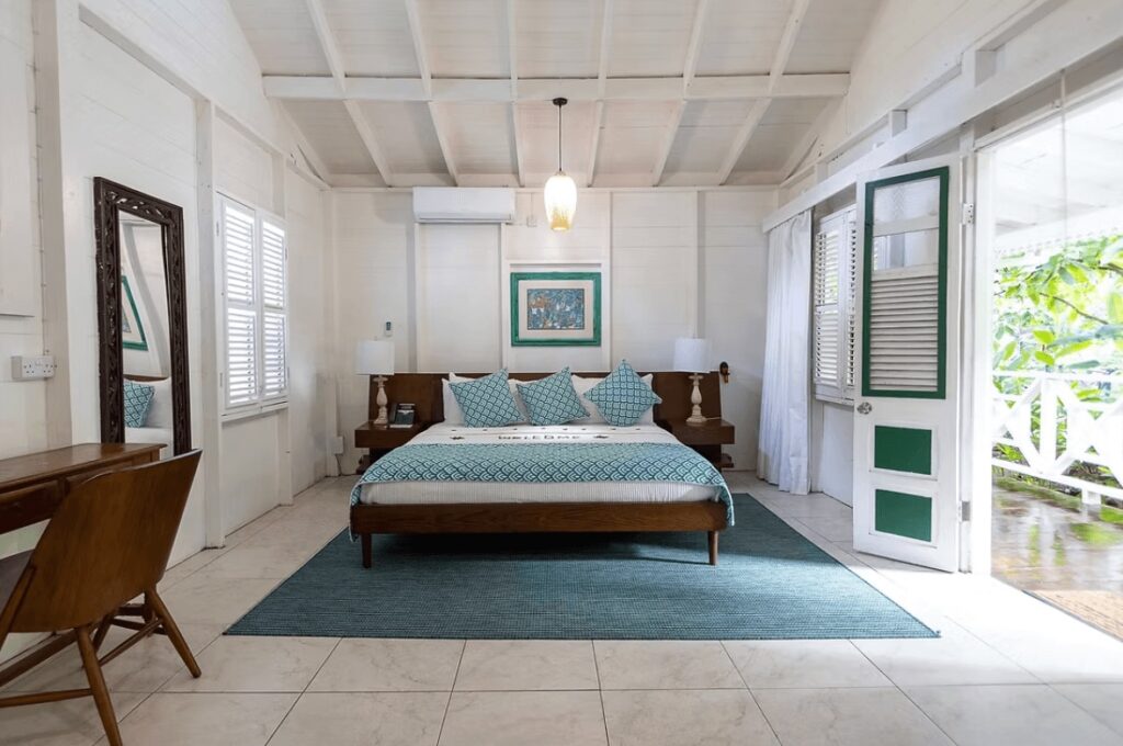 A light and airy room at Fond Doux Eco Resort, an eco-friendly hotel in Saint Lucia 