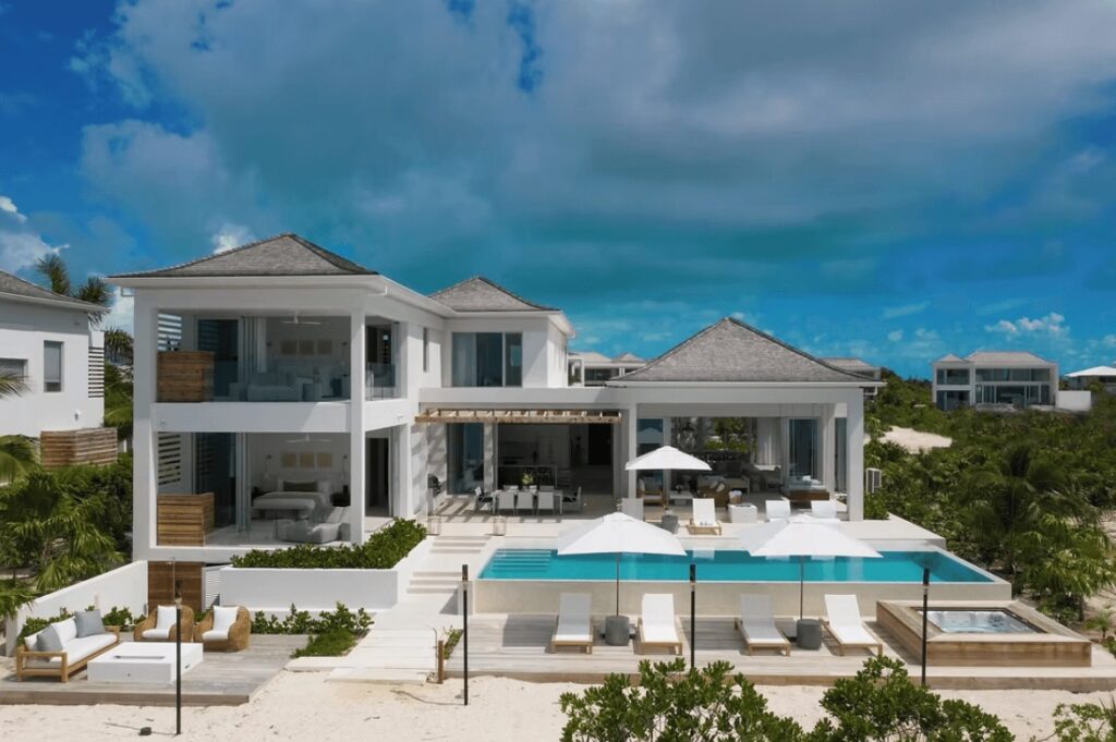 The contemporary architecture of Beach Enclave, an eco-friendly hotel in Providenciales