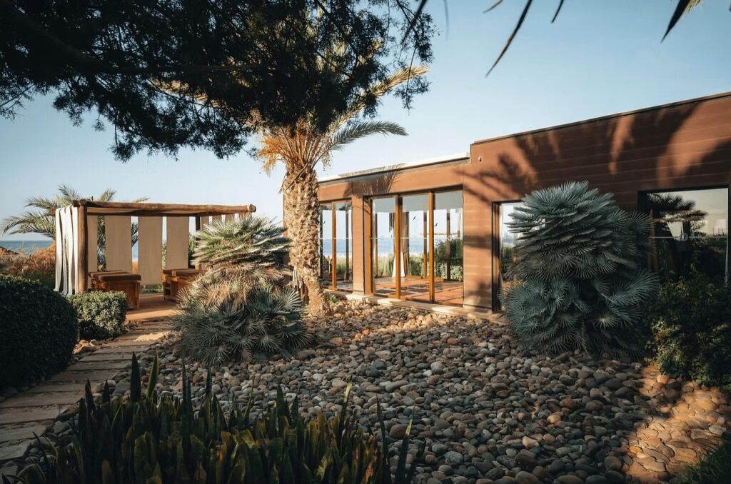 The oceanfront yoga studio at Paradis Plage Surf, Yoga & Spa, an eco-friendly hotel in Taghazout 