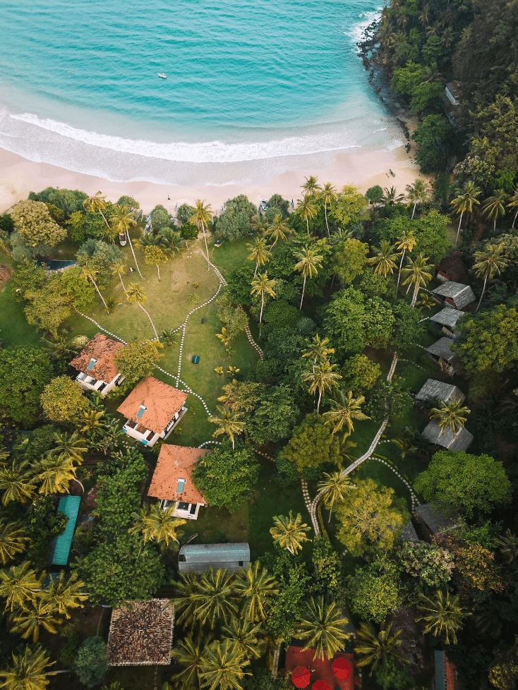 A bird's eye view of Talalla Retreat - an eco-friendly surf resort in Sri Lanka