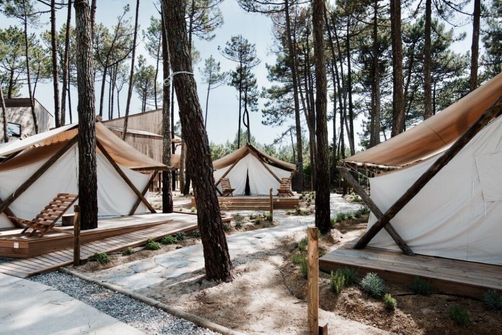 Paths wind between the tented rooms at Bukubaki Eco Surf