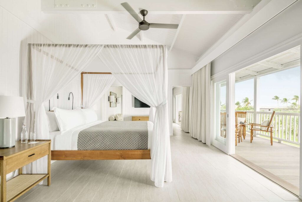 One of the whitewashed suites at COMO Parrot Cay in Turks and Caicos