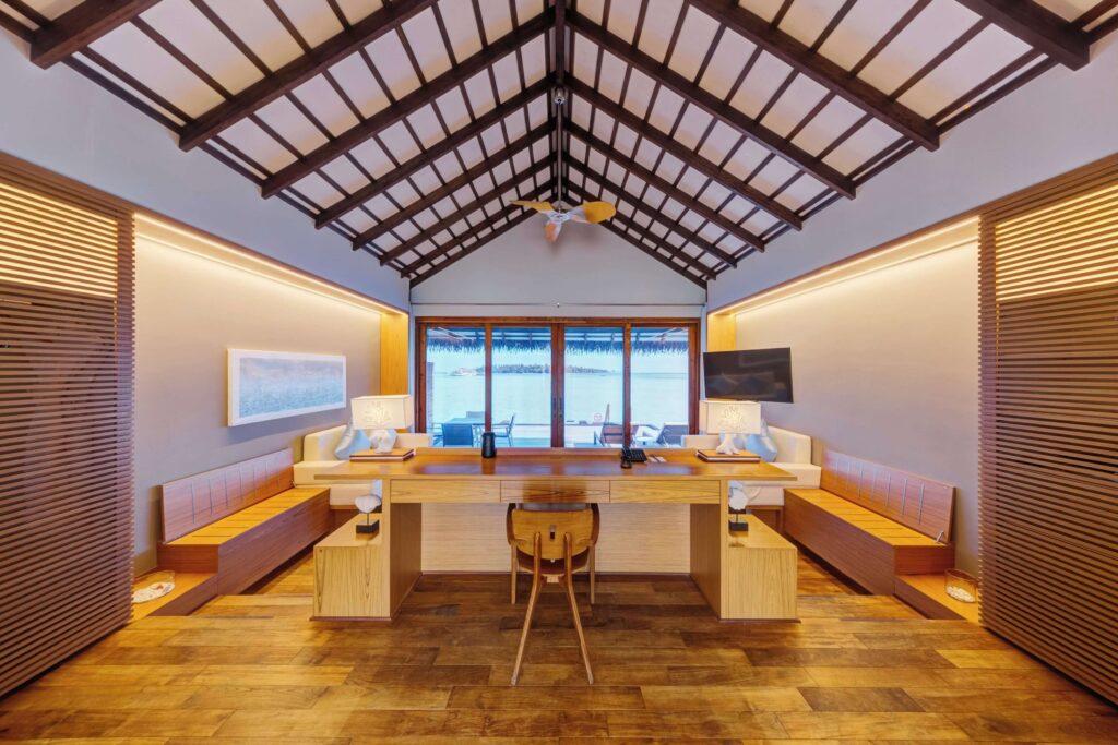 Inside one of the overwater bungalows at Cinnamon Velifushi Maldives
