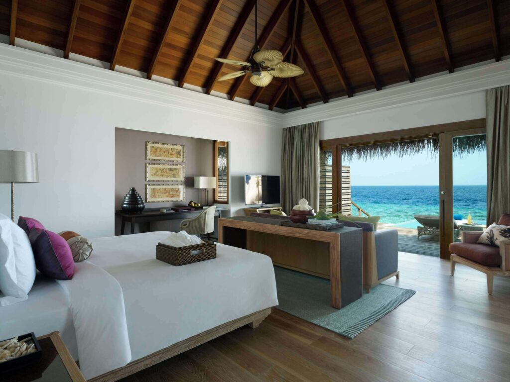 Inside one of the overwater villas at Dusit Thani Maldives