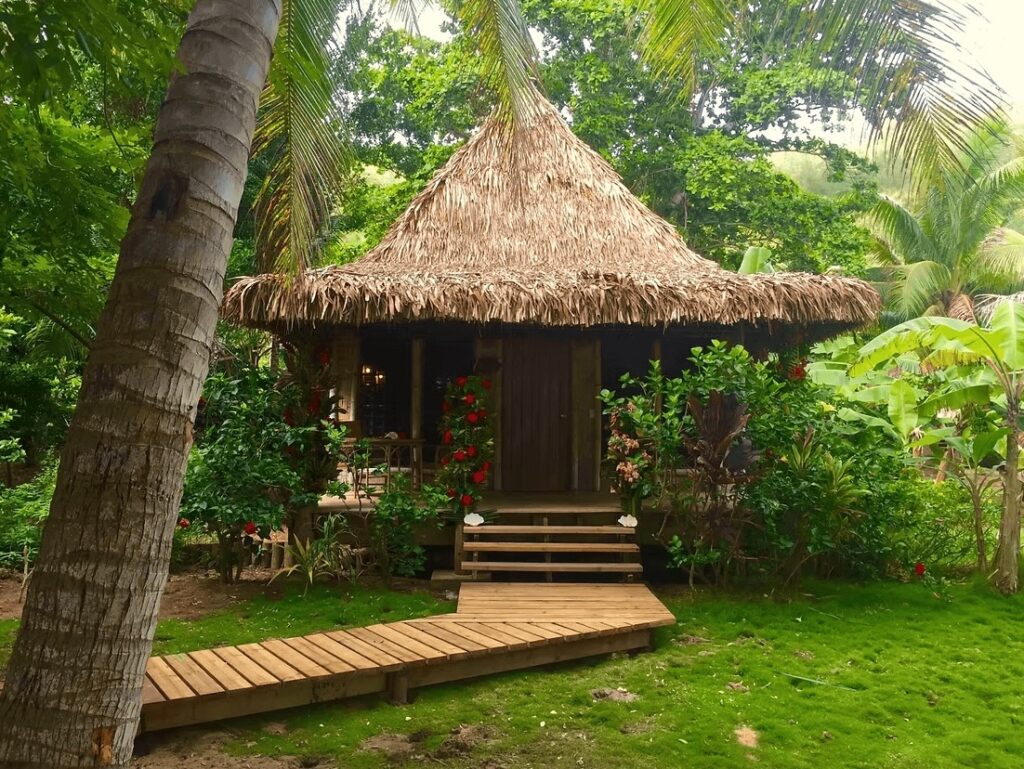 One of the rustic garden bungalows at Oneta Resort, an eco-friendly hotel in Fiji