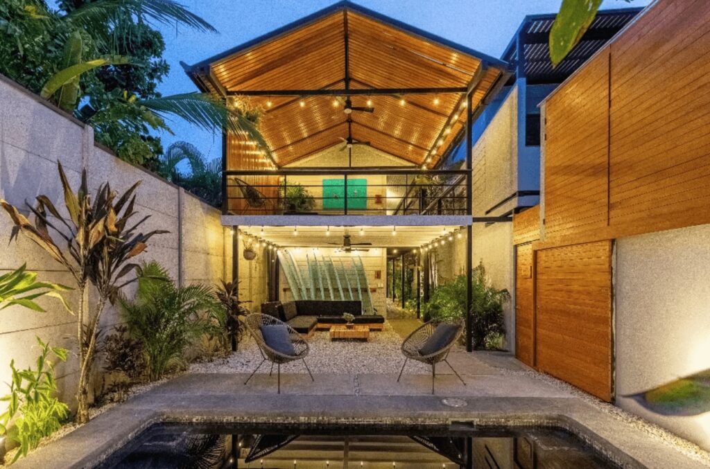 A courtyard plunge pool at Ventura Santa Teresa, a sustainable surf resort in Costa Rica 