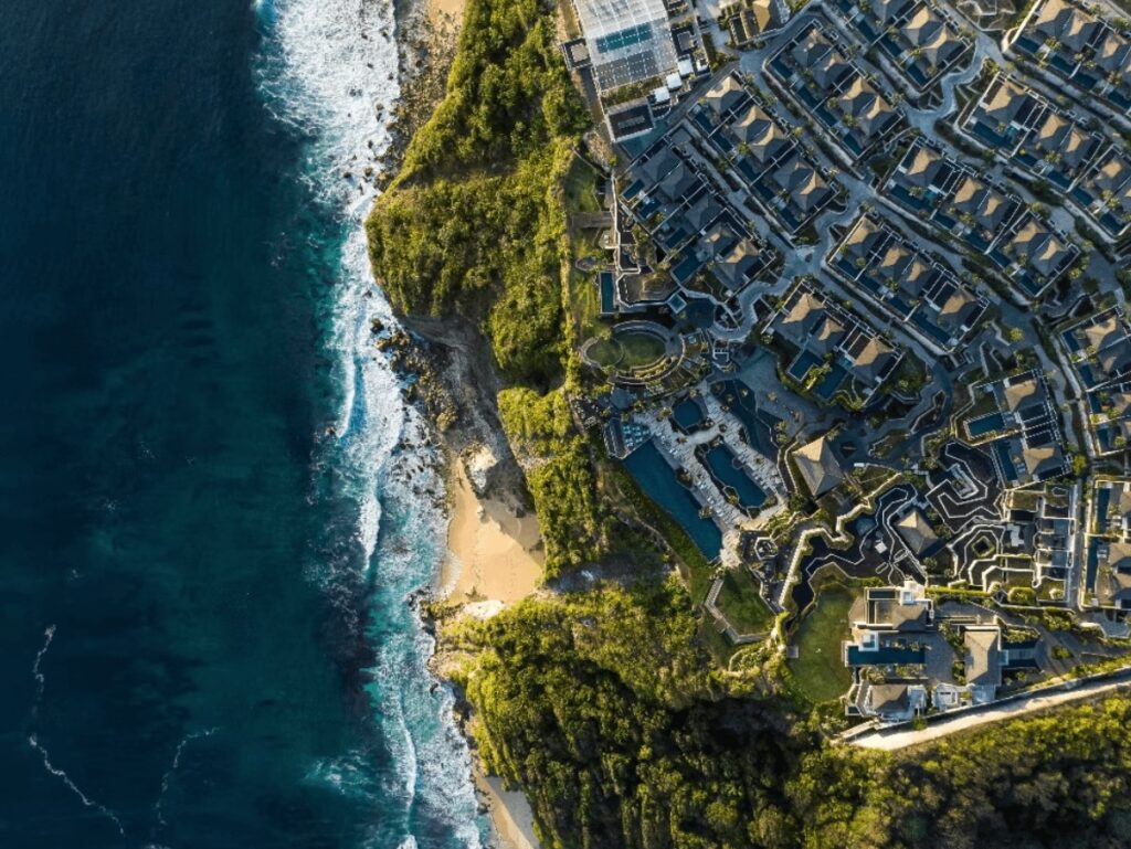 A bird's eye view of the eco-friendly Six Senses Uluwatu in Bali 