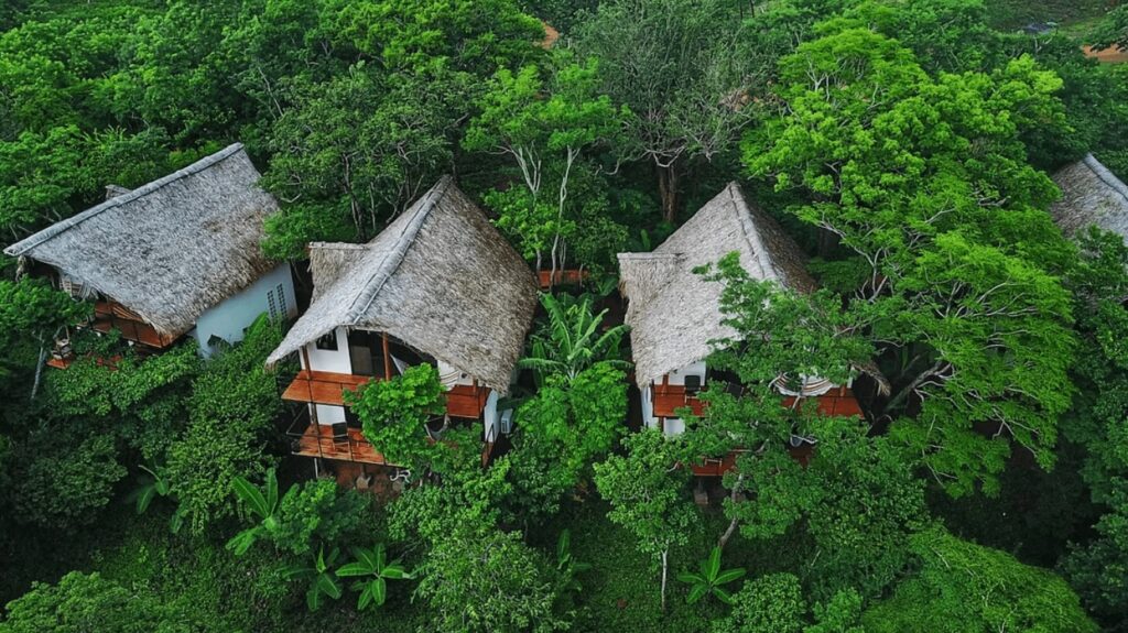 The bungalows of TreeCasa Hotel & Resort, an eco-friendly surf hotel in San Juan del Sur, Nicaragua