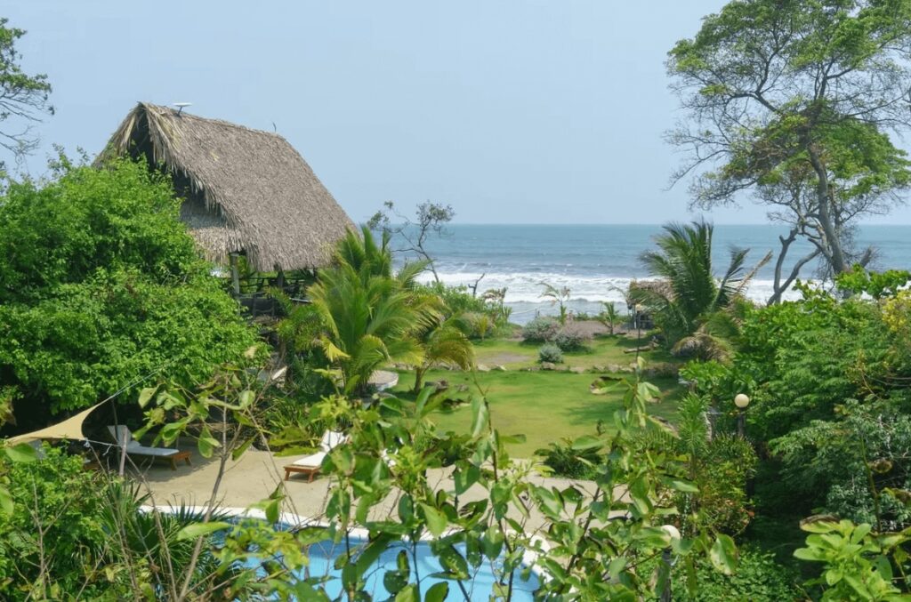 Surf breaking in front of Miravalle Eco Surf in Sonsonate, El Salvador 