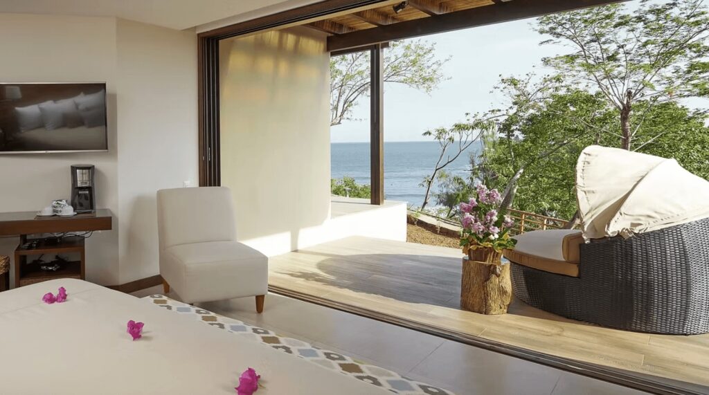 An oceanview room at Las Flores Resort - an eco-resort in El Salvador for surfers 