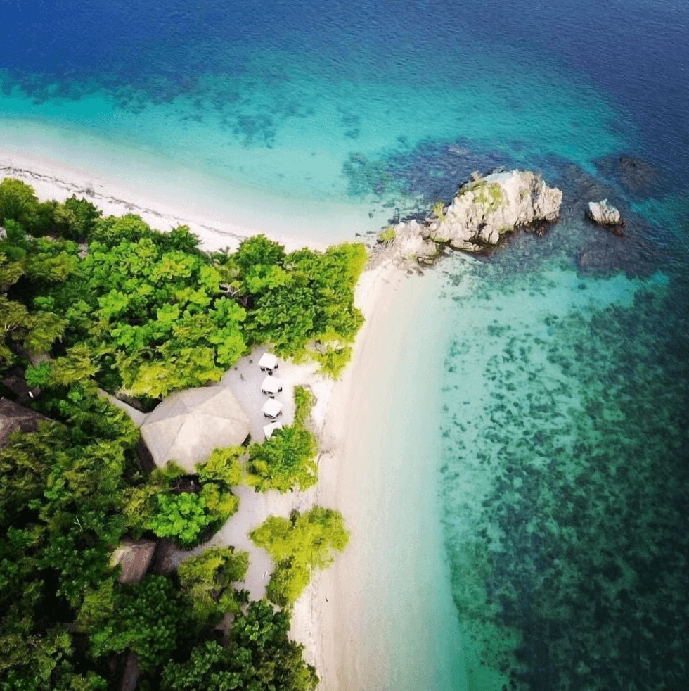 An aerial view of Angel Island Eco Resort in Komodo Islands