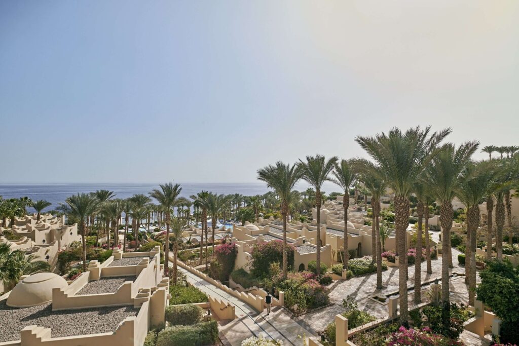 Looking across the palm-studded grounds of the Four Seasons Sharm El Sheikh
