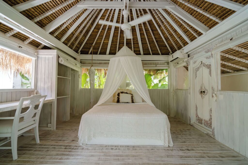 Inside one of the bright and airy rooms at Gravity Eco Boutique Hotel in Uluwatu