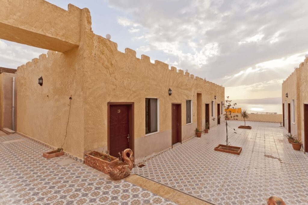 Traditional buildings at the Green Fins-certified Arab Divers in Aqaba, Jordan