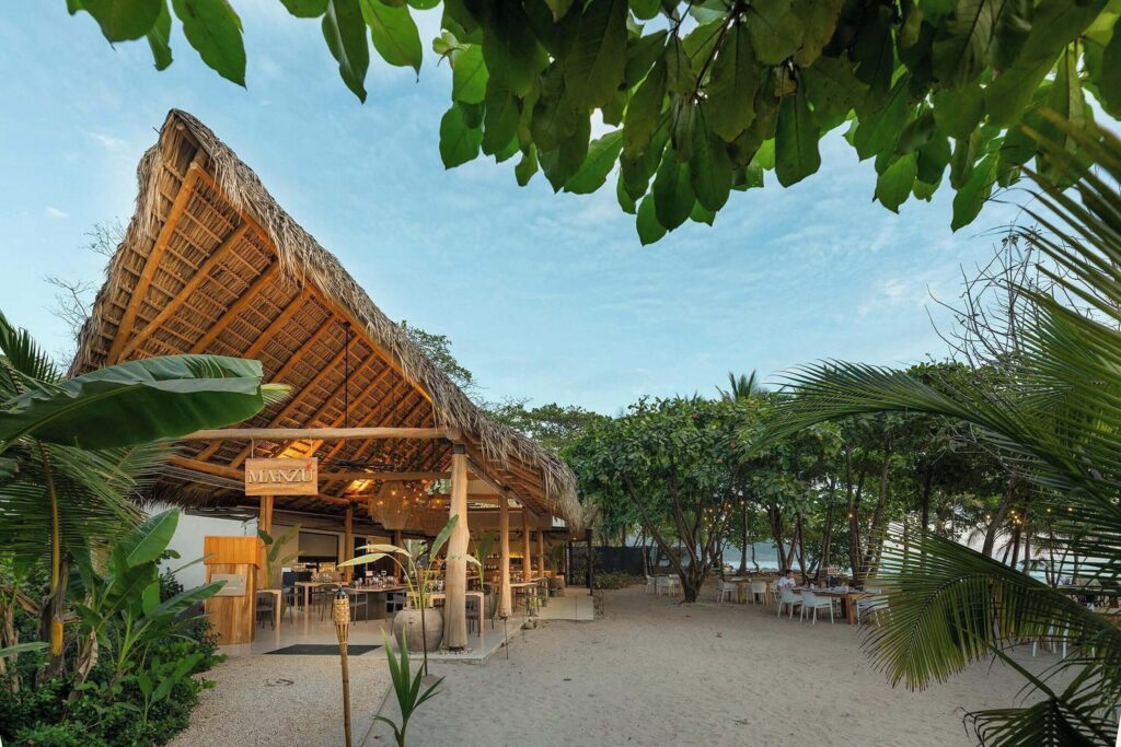 A beachfront dining area at Hotel Nantipa - a sustainable hotel in Santa Teresa, Costa Rica
