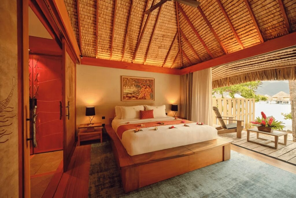 One of the waterfront suites at Le Taha'a by Pearl Resorts, an eco-friendly resort in Raiatea 