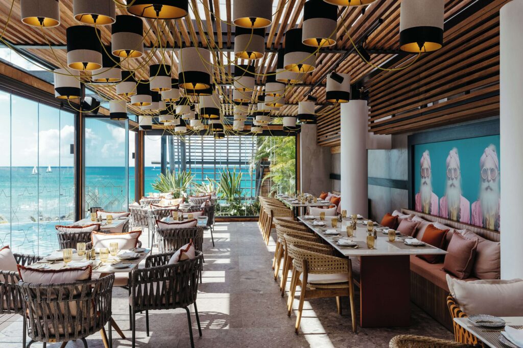 An eclectically designed dining space at LUX* Grand Baie in Mauritius