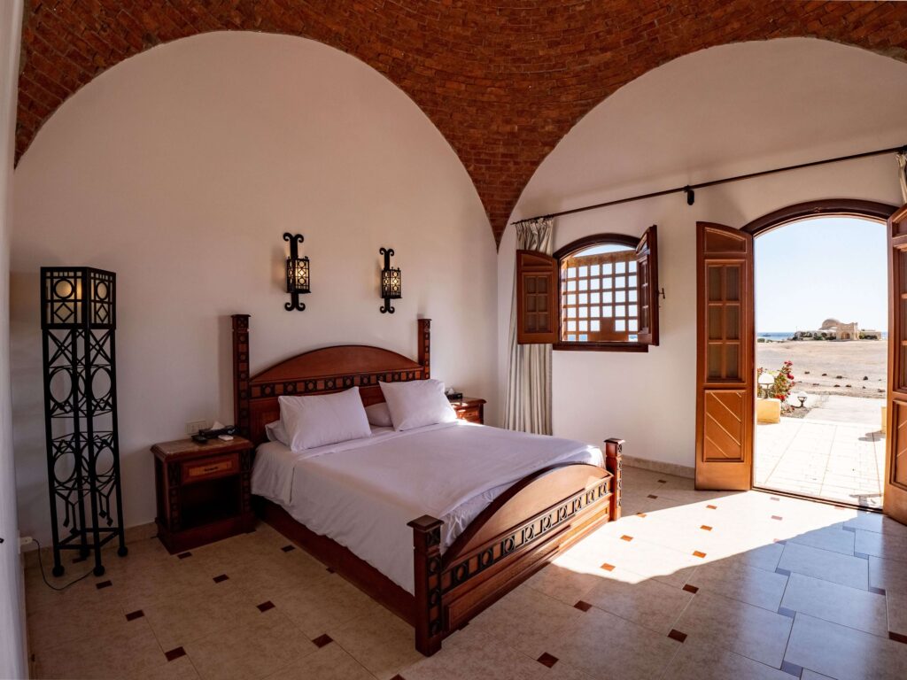 Inside one of the domed chalets at Marsa Shagra Village in Marsa Alam