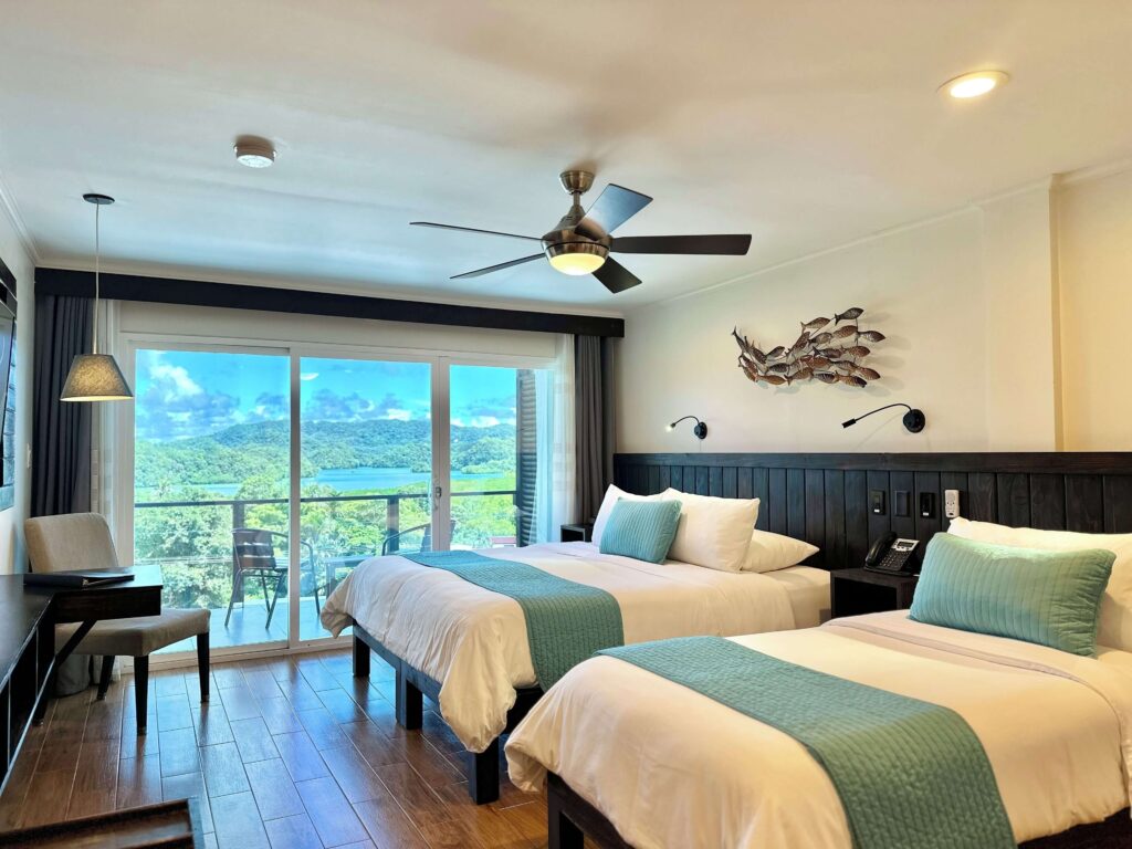 A room overlooking the Rock Islands at Palau Central Hotel