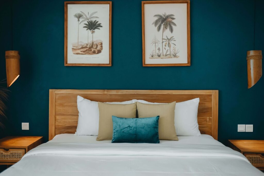 One of the stylish rooms at Porter Hotel - a surf and yoga retreat in Lombok, Indonesia