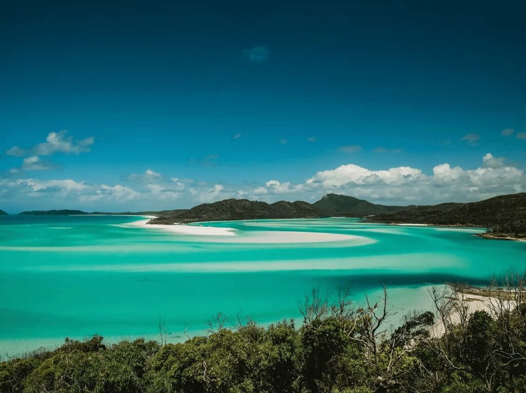 Turquoise water interspersed with sandbanks in the Whitsunday Islands, Queensland