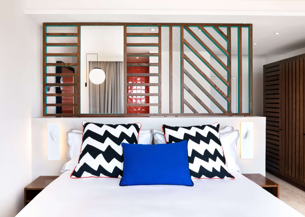 One of the colourful rooms at Salt of Palmar in Mauritius