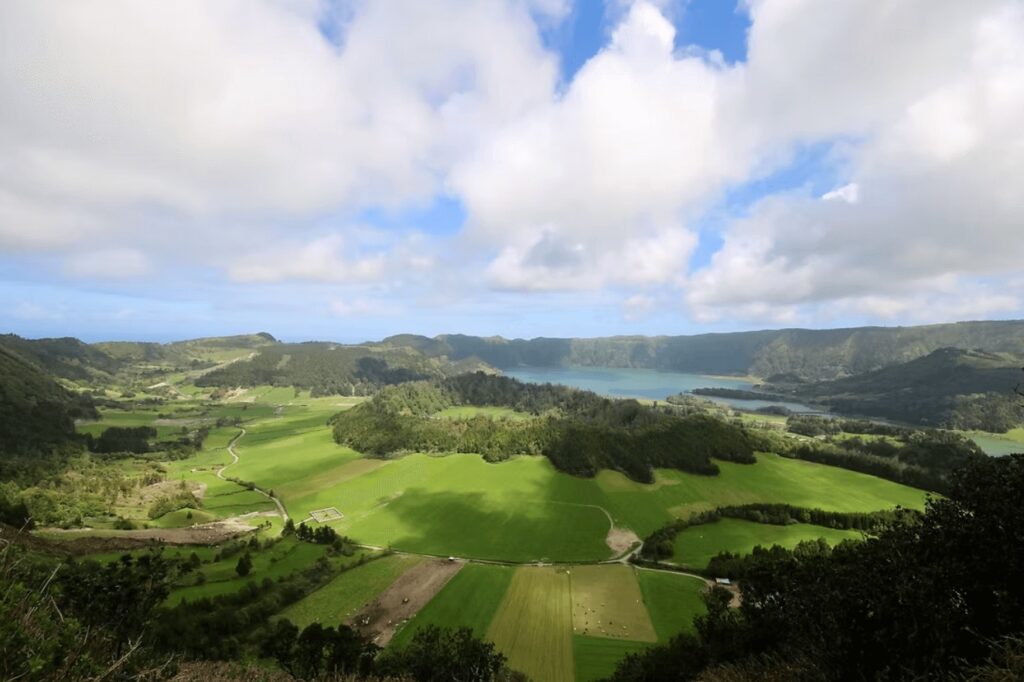 Best places to dive in the Azores Islands: Elevated views across Sete Cidades on the Azores island of Sao Miguel