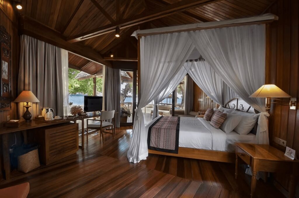 One of the beautifully appointed rooms at Gangga Island Resort & Spa