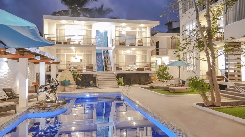 The outdoor pool at Ikala Galapagos Hotel, an eco-friendly hotel in Puerto Ayora