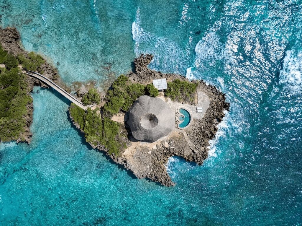 A bird's eye view of Chale Island Resort, an eco-friendly hotel in Diani, Kenya 