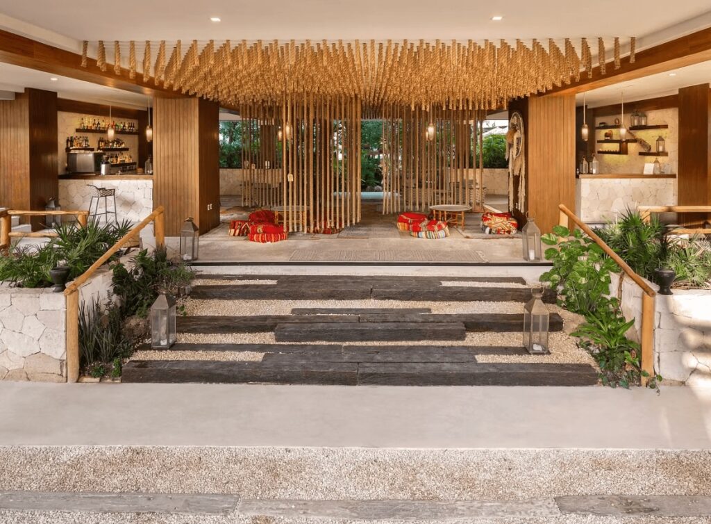 Steps lead to the lobby of Naala Tulum - an eco-friendly resort on the Riviera Maya 