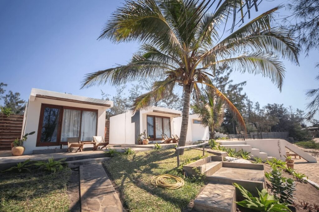 Whitewashed rooms at Liquid Dive Adventures - an eco-friendly surf resort in Tofo
