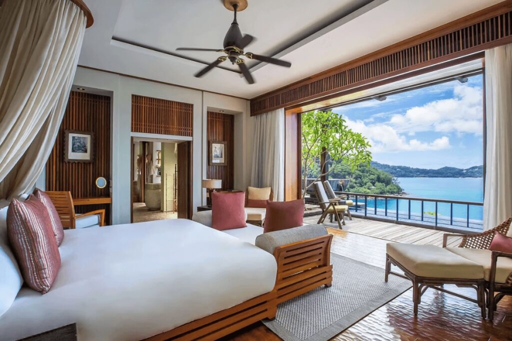 Magnificent ocean views from a luxury suite at Anantara Maia Villas, an eco-resort in the Seychelles