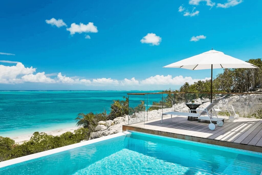 The stunning infinity pool at Beach Enclave, an eco-friendly hotel in Providenciales, Turks and Caicos