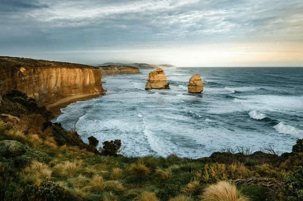 Seismic blasting: The Apostles rock formations on Australia's Great Ocean Road