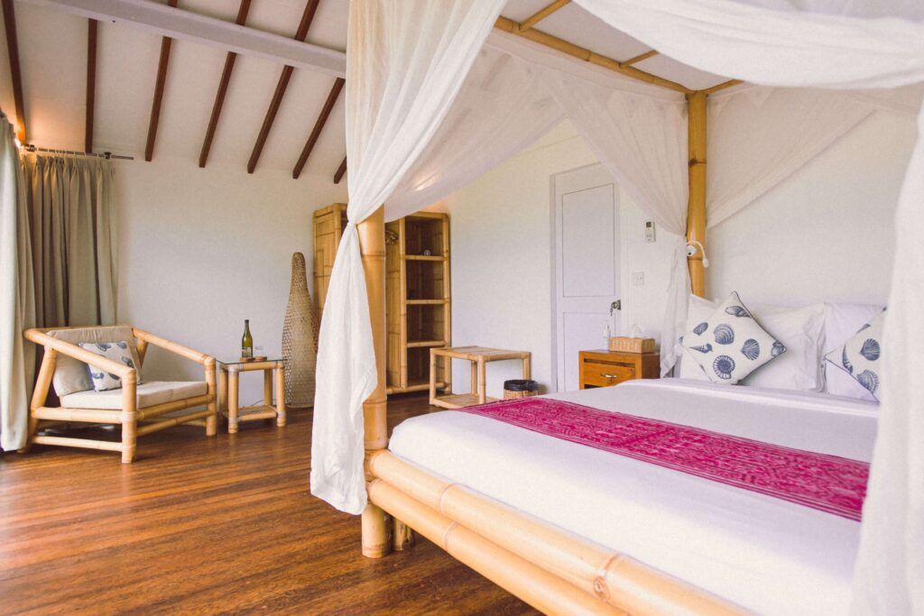 Bamboo furnishings inside one of the rooms at the Seraya Resort in the Komodo Islands