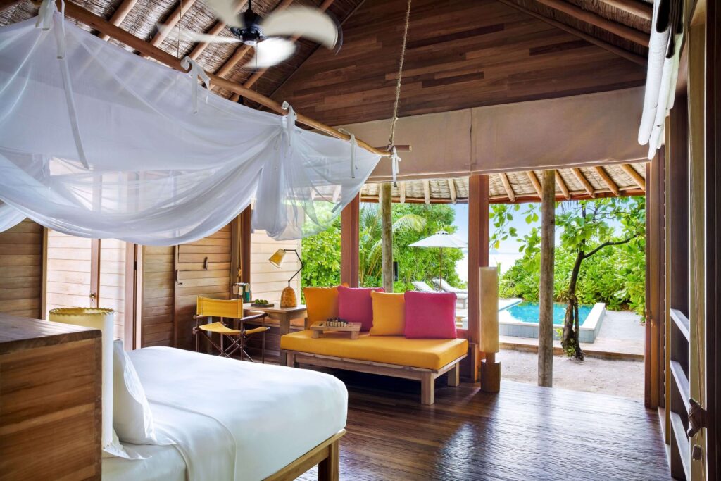 One of the pool villas at Six Senses Laamu in the Maldives