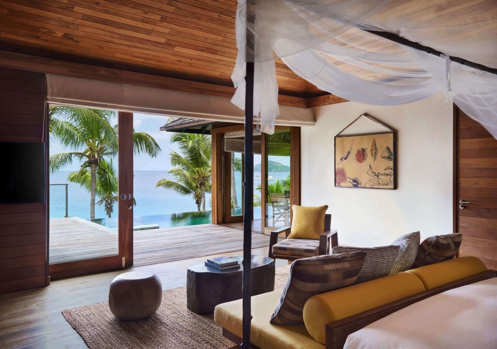 Ocean views from one of the luxury suites at Six Senses Zil Pasyon in the Seychelles