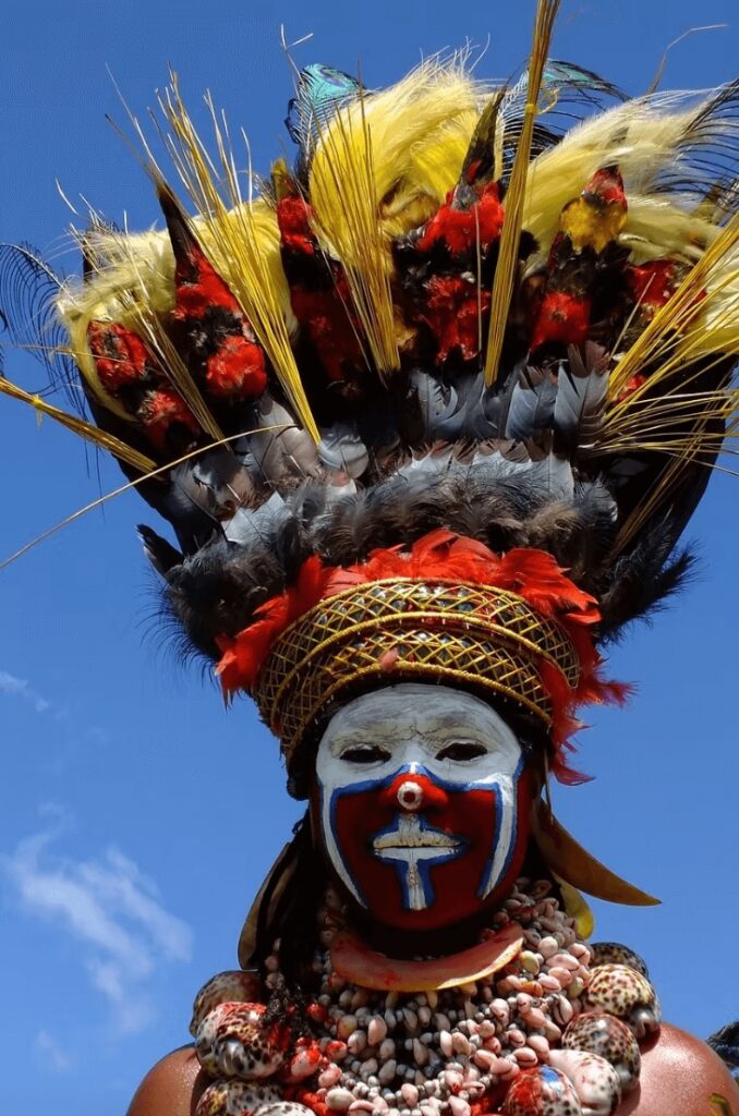 A traditionally dressed Papua New Guinean man at a highlands festival