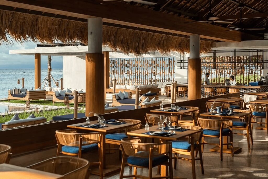 An open-air dining space at Cap Karoso, an eco-friendly hotel in Sumba 